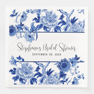 Serviette En Papier Douce Mariage Fleurs de Chinoiserie Bleue Aquarell