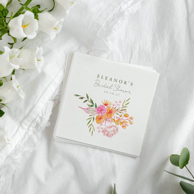 Serviette En Papier Douce Mariage Rose Orange Floral Aquarelle Enterre (Créateur téléchargé)