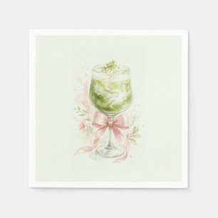 Serviette En Papier Douce Mariée Thème Matcha Roseau Aquarelle