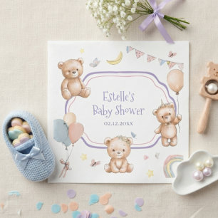 Serviette En Papier Douce Ourson à l'aquarelle Étoiles Lune Baby Showe