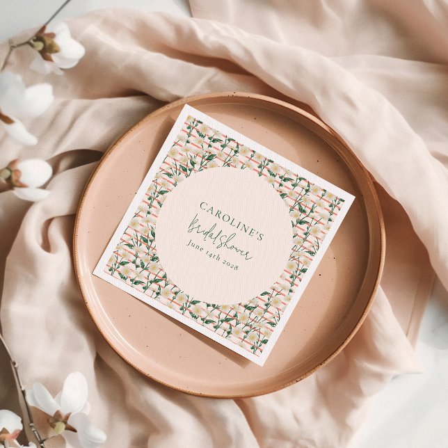 Serviette En Papier Douce Rétro Florale Vert Fête de Mariage Personnal (Créateur téléchargé)