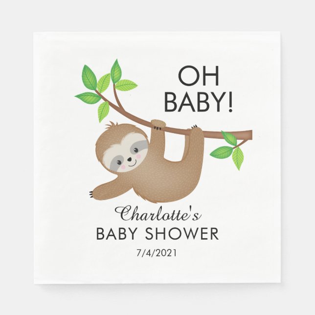 Serviette En Papier Douce Sloth OH BÉBÉ Baby shower papier serviettes (Devant)