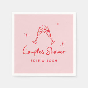 Serviette En Papier Douche de couple moderne rose rouge élégant écrit