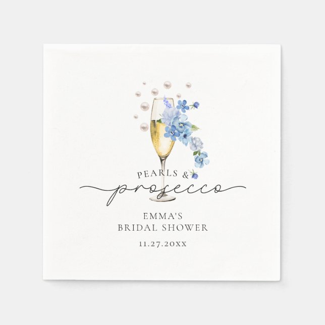 Serviette En Papier Douche de Mariage Fleurie Bleu Poussière Perles &  (Devant)