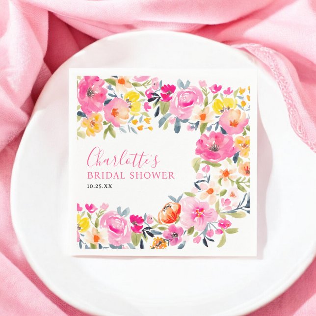 Serviette En Papier Douche de mariée à l'aquarelle fleurie bohème (Bohemian bold floral watercolor bridal shower napkins)