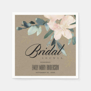 Serviette En Papier Douche de Mariée à l'Aquarelle Florale Kraft au Ro