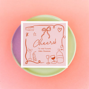 Serviette En Papier Douche de mariée illustrée rouge rose rétro