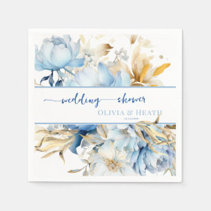 Serviette En Papier Douche Dusty Blue Floral Couples Or