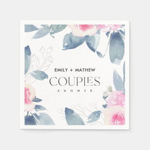 SERVIETTE EN PAPIER DOUCHE EN COULEUR D'EAU FLORALE BLEU DOUX