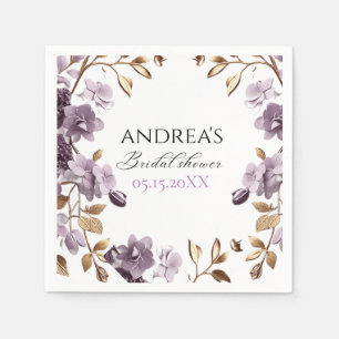 Serviette En Papier "douche nuptiale à fleurs violettes et feuilles d'