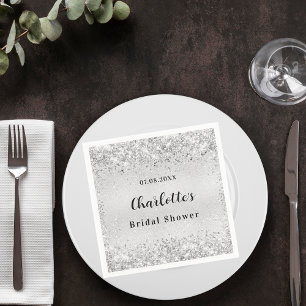 Serviette En Papier Douche nuptiale argent confetti élégant