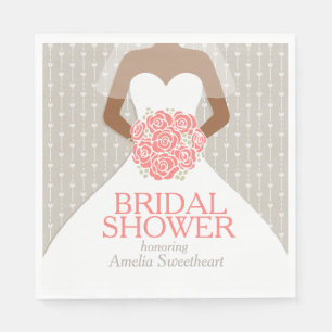 Serviette En Papier Douche nuptiale blanc mariage robe corail roses