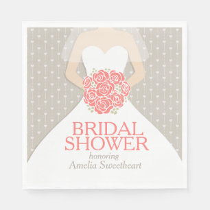 Serviette En Papier Douche nuptiale mariage robe corail gris serviette