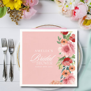 Serviette En Papier Douche nuptiale rose floral aquarelle