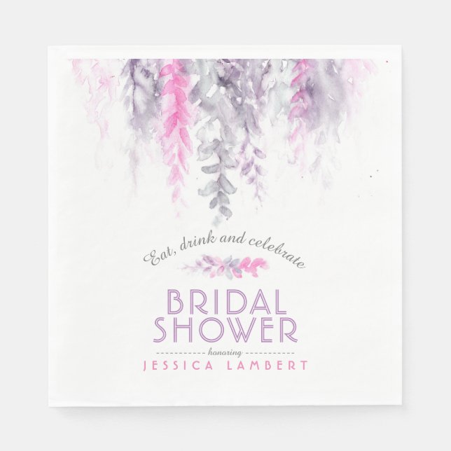 Serviette En Papier Douche nuptiale violette couleur aquarelle rose in (Devant)