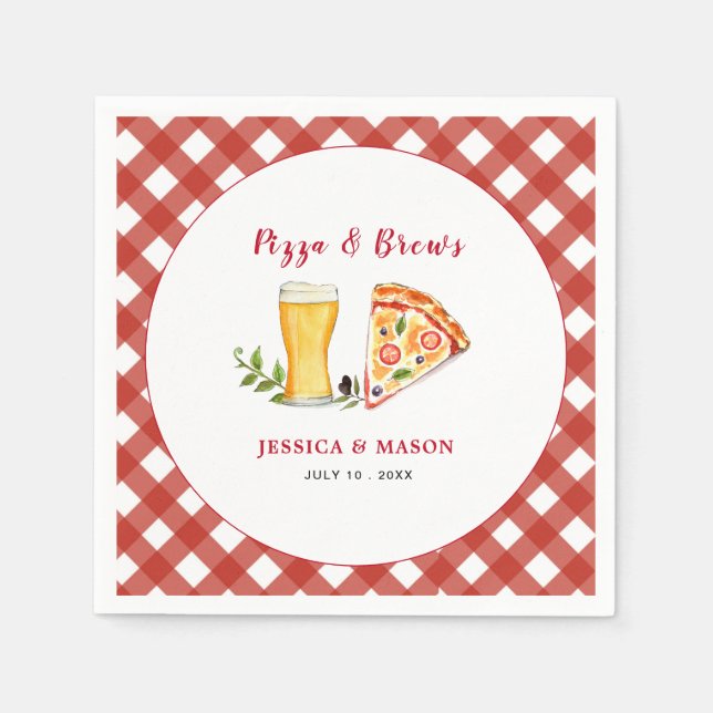Serviette En Papier Douche Pizza et Bière Couples Décontracté (Devant)