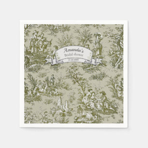 Serviette En Papier douche vintage à fleurs vert olive toile de jouy