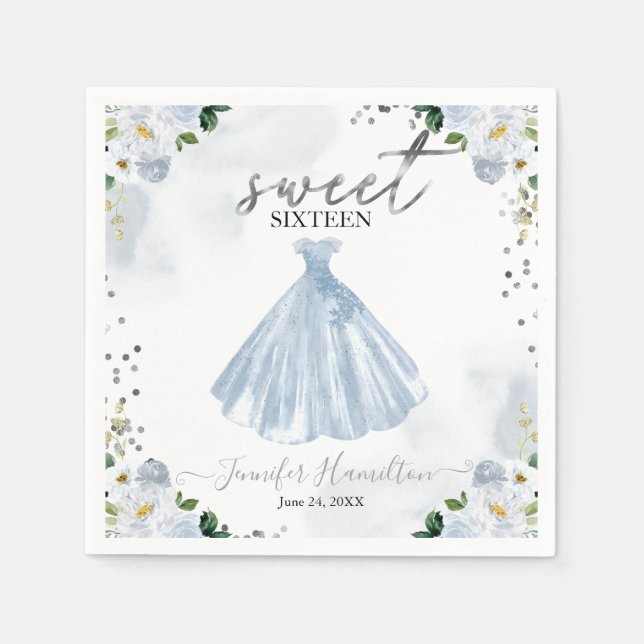 Serviette En Papier Doux 16 Robe Florale Bleue Serviettes (Devant)