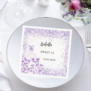 Serviette En Papier Doux 16 robe violette blanche
