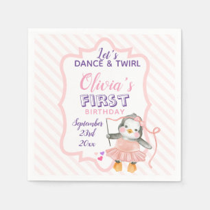 Serviette En Papier Doux Pingouin Ballerine Rose Fête 1er Anniversaire