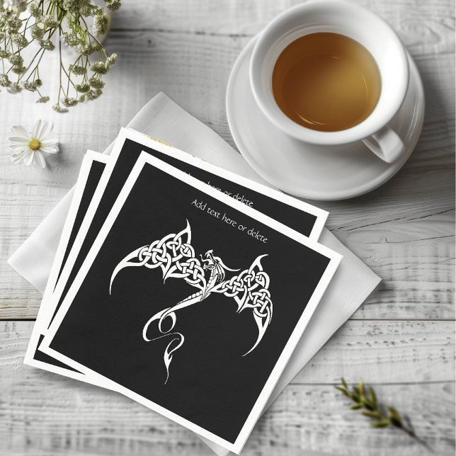 Serviette En Papier Dragon Tribal Celtique Entrelacs Noir Blanc Fantas (Créateur téléchargé)