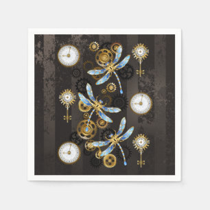 Serviette En Papier Dragonflies de Steampunk sur arrière - plan rayé b