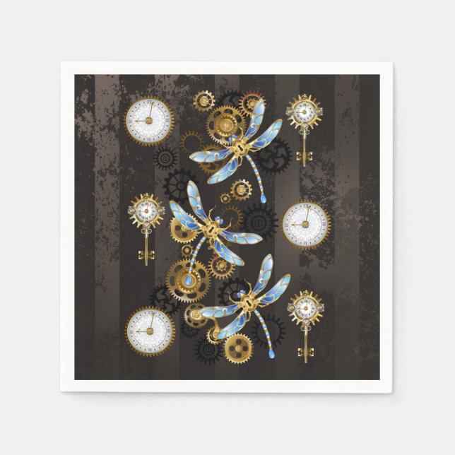 Serviette En Papier Dragonflies de Steampunk sur arrière - plan rayé b (Devant)