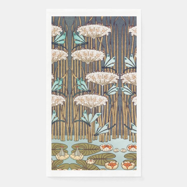 Serviette En Papier Dragonflies Water Lilies Marais Art Nouveau (Devant)