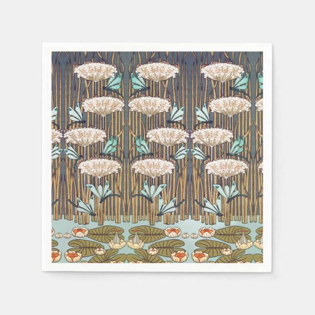 Serviette En Papier Dragonflies Water Lilies Marais Art Nouveau (Devant)