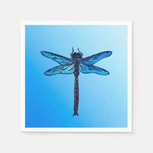 Serviette En Papier Dragonfly japonaise vintage, bleu saphir