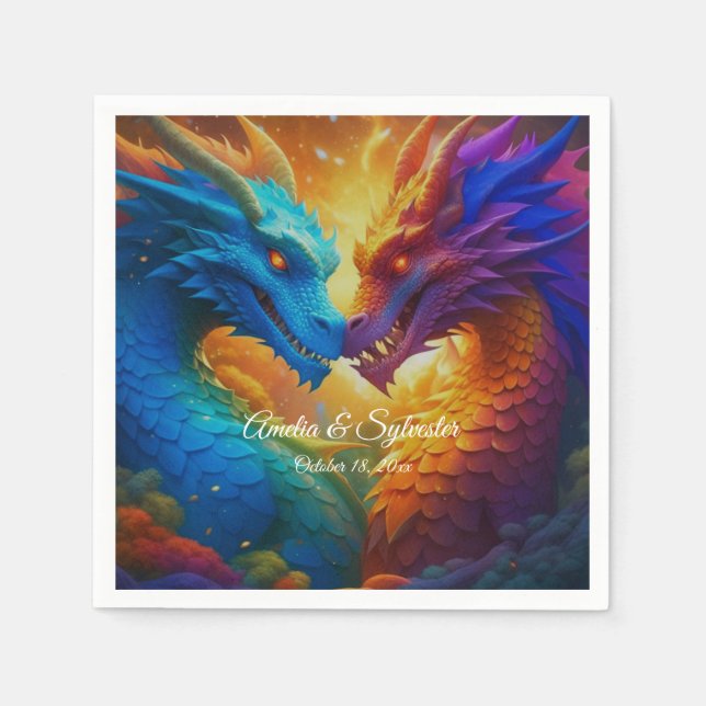 Serviette En Papier Dragons colorés en amour (Devant)