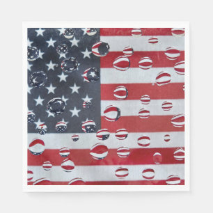 Serviette En Papier Drapeau Américain Avec Gouttes D'Eau