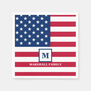 Serviette En Papier Drapeau américain Customisé Monogramme 4 juillet