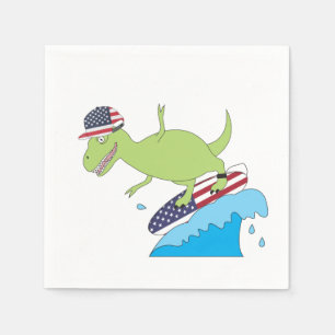 Serviette En Papier Drapeau américain Dinosaur Surfing