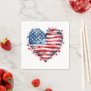 Serviette En Papier Drapeau américain étoiles bandes cœur patriotique