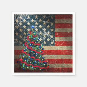Serviette En Papier Drapeau américain patriotique et sapin de Noël