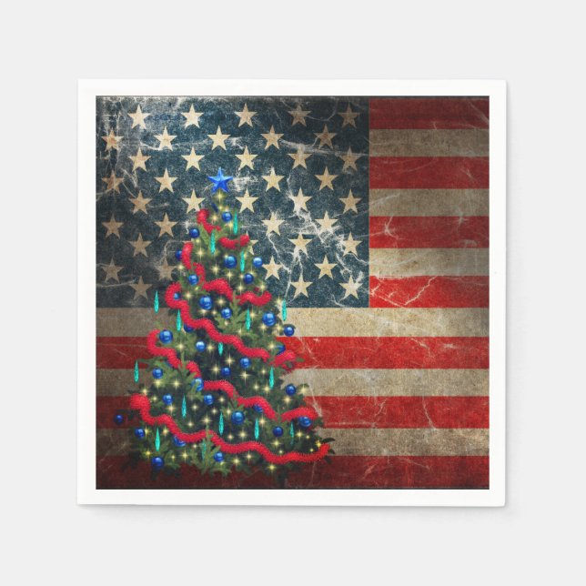 Serviette En Papier Drapeau américain patriotique et sapin de Noël (Devant)