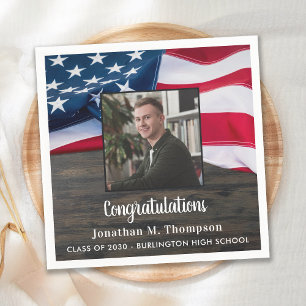 Serviette En Papier Drapeau Américain Patriotique Rustique Diplômé Mil