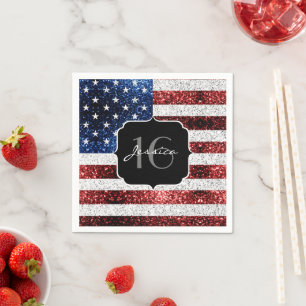 Serviette En Papier Drapeau américain rouge blanc brillant parties sci