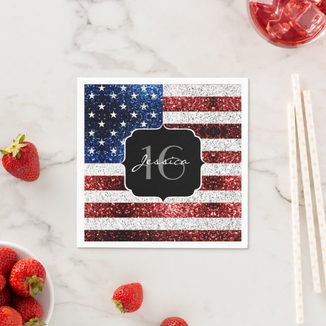 Serviette En Papier Drapeau américain rouge blanc brillant parties sci (En situation)