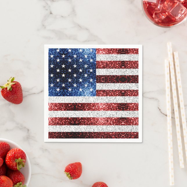 Serviette En Papier drapeau américain rouge blanc brillant parties sci (En situation)