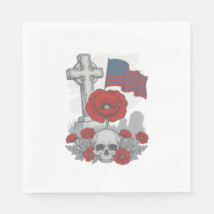 Serviette En Papier Drapeau de pavot commémoratif Croix Gravure Vintag