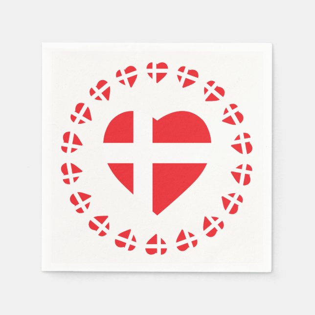 SERVIETTE EN PAPIER DRAPEAU EN FORME DE COEUR DANEMARK (Devant)