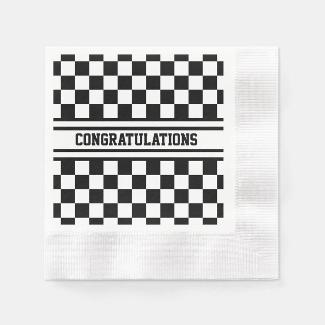 Serviette En Papier Drapeau noir et blanc À damiers vainqueurs (Devant)