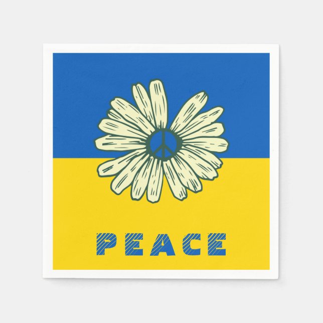 Serviette En Papier Drapeau ukrainien Bleu Jaune Tournesol de Paix (Devant)