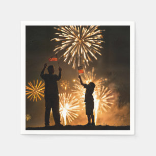 Serviette En Papier Drapeaux 4 juillet et feux d'artifice