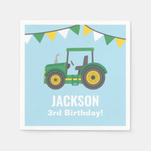 Serviette En Papier Drapeaux de Bunting Tractor Vert Fête d'anniversai