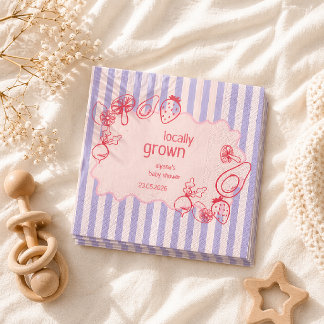 Serviette En Papier Drawn Locally Grown Farmer's Market Pink