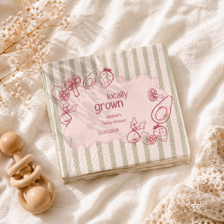 Serviette En Papier Drawn Locally Grown Farmer's Market Pink