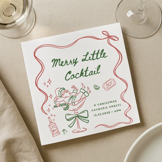 Serviette En Papier Drawn Merry Little Cocktail Christmas Party (Créateur téléchargé)